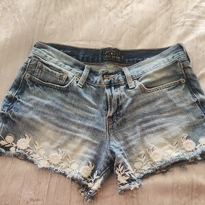 Lucky Brand Women's Distressed Blue Jean Shorts with Floral Embroidery